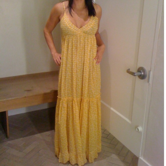 Anthropologie Porridge Yellow Lobster Print Tiered Maxi Dress Size Small - Picture 7 of 14